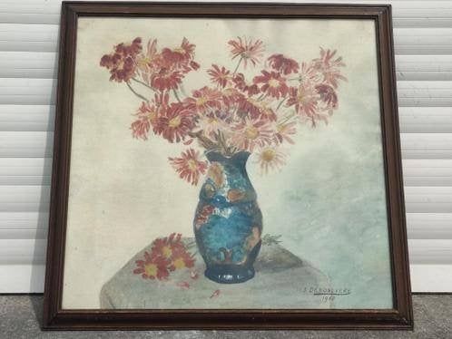 aquarelle fleurs signe s dedonckere 1932, Antiquités & Art, Enlèvement ou Envoi, Aquarelle, Fleurs