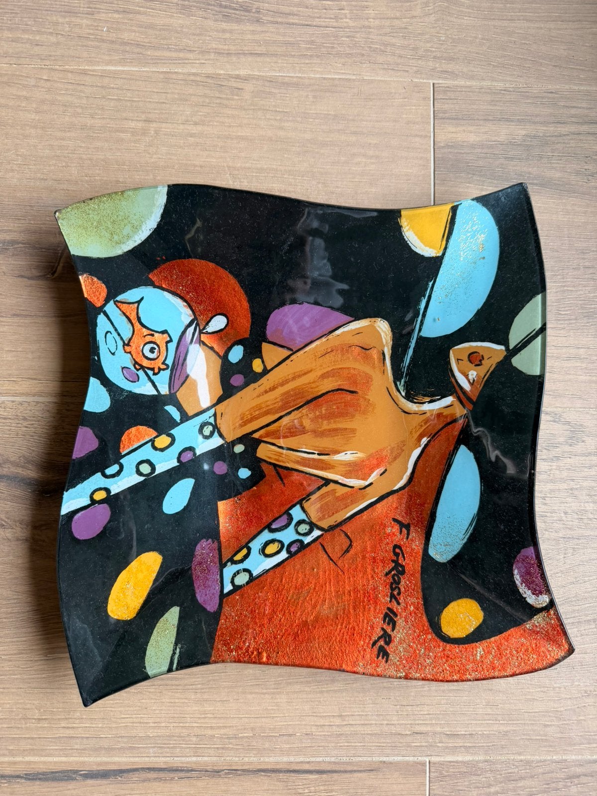 Plat décoratif / vide-poche artistique – signé, Antiquités & Art, Art | Objets design, Enlèvement ou Envoi, Objet, Verre, Signé