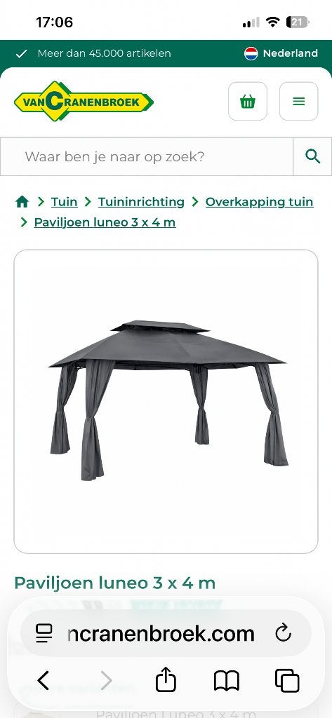 Nieuw!. Dakdoek pergola vancraenenbroek, Ophalen, Nieuw, Overige typen