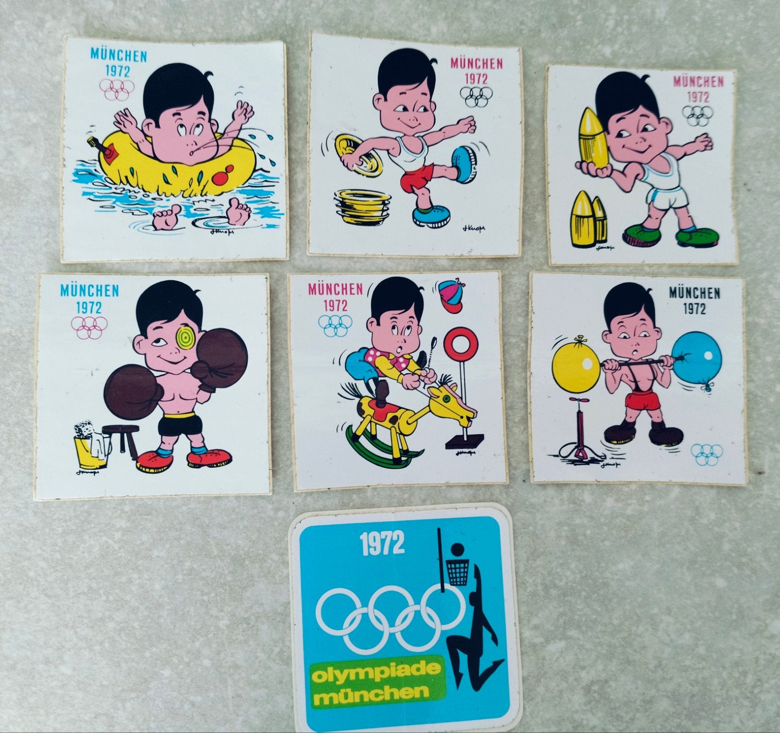 7 oude vintage stickers München 72, Verzamelen, Ophalen of Verzenden