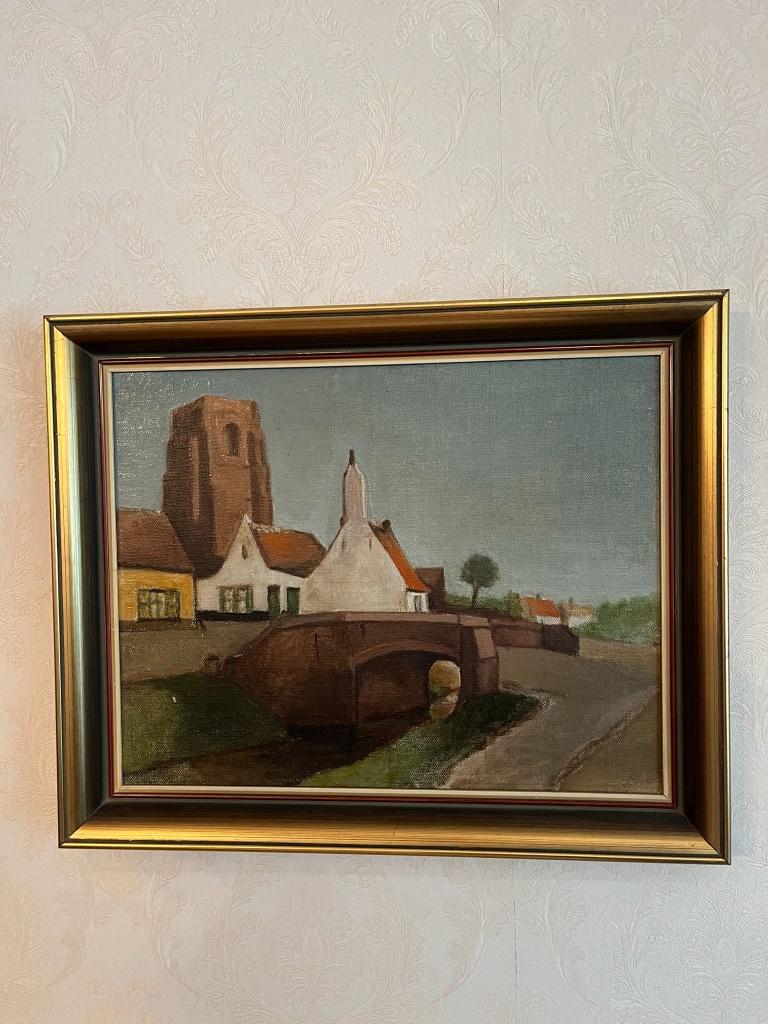 Olieverfschilderij Lissewege - B 42cm, H 34 cm, Antiek en Kunst, Kunst | Schilderijen | Klassiek, Ophalen