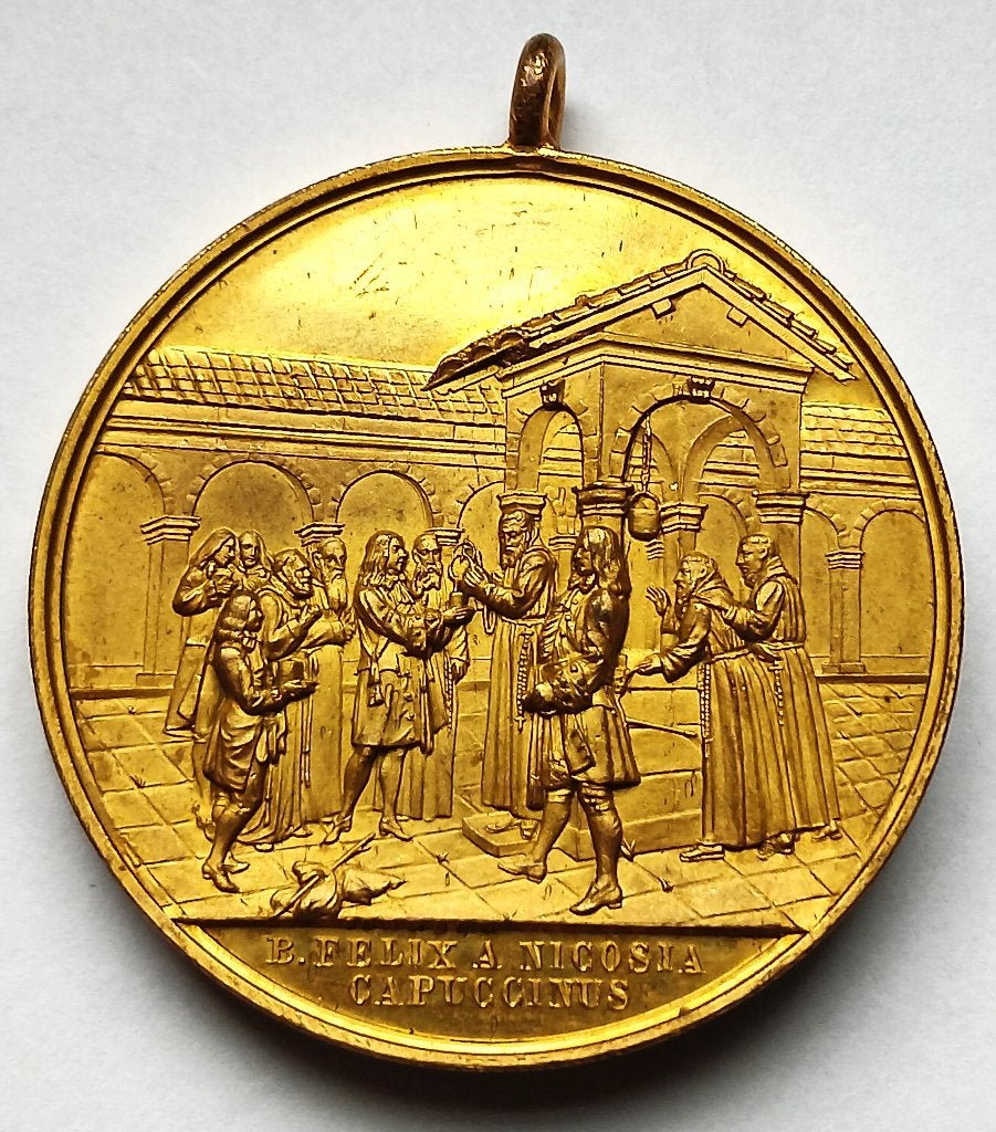 médaille bronze doré Felix à Nicosia Capuccinus, XIXe siècle, Enlèvement ou Envoi, Comme neuf, Bijoux, Christianisme | Catholique