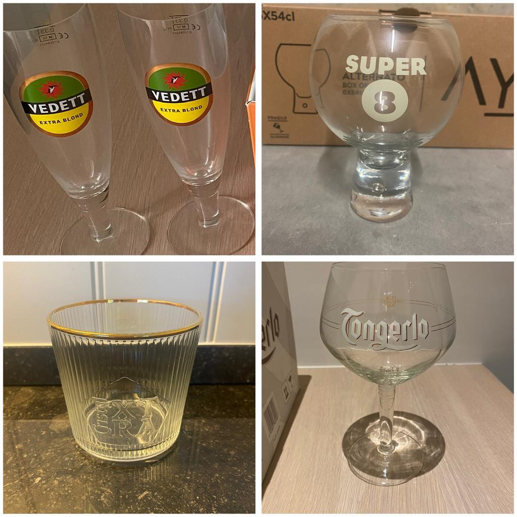 2 Vedett Extra/ 16 Tongerlo/ 26 Super 8/ 1 Cristal bierglas, Verzamelen, Ophalen of Verzenden, Nieuw, Glas of Glazen