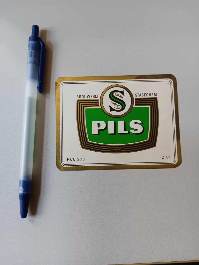 Bieretiket S Pils Staceghem Harelbeke, Verzamelen, Ophalen of Verzenden, Gebruikt, Overige typen