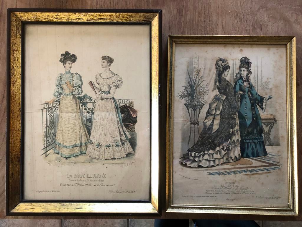 Set van 2 Antieke Franse Modeplaten – Origineel 1873 & 1893, Antiquités & Art, Art | Dessins & Photographie, Enlèvement ou Envoi