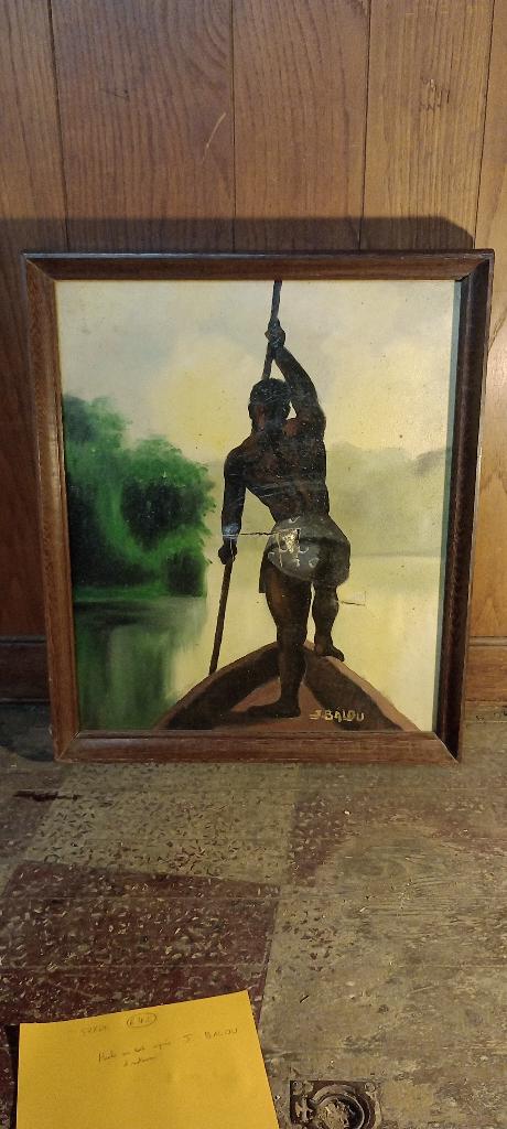 Schilderij op doek om te restaureren J.BALOU,54x64,n642, Antiek en Kunst, Ophalen
