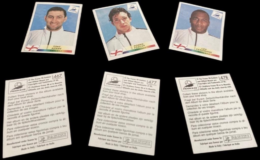 Panini WK 98 France 1998 Fowler Adams Les Ferdinand 467 477, Envoi, Neuf
