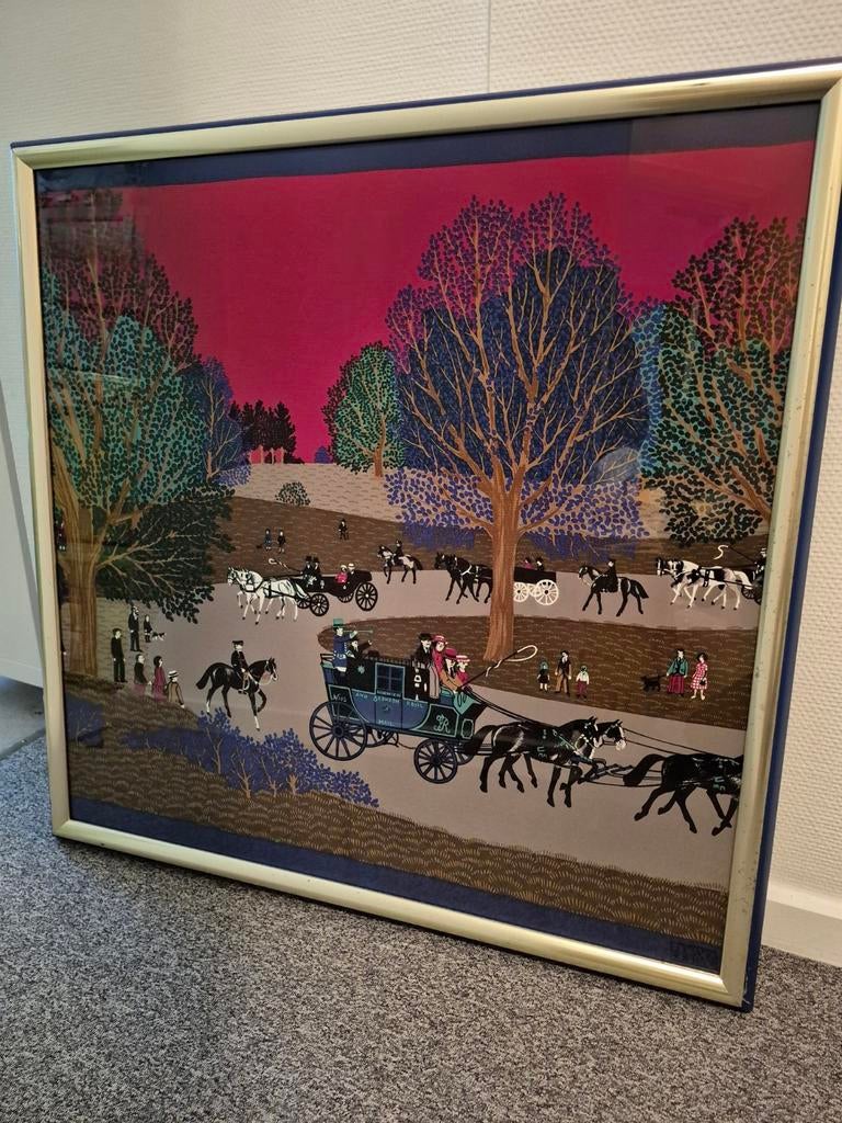 Foulard en soie encadrée dans un cadre de Luciano Saprani, Antiquités & Art, Enlèvement ou Envoi