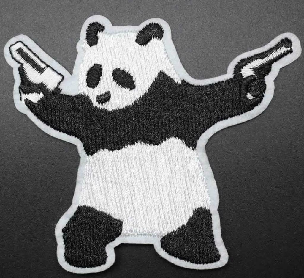 Patch panda beer met zwaaiende pistolen - 73 x 85 mm, Ophalen of Verzenden, Nieuw