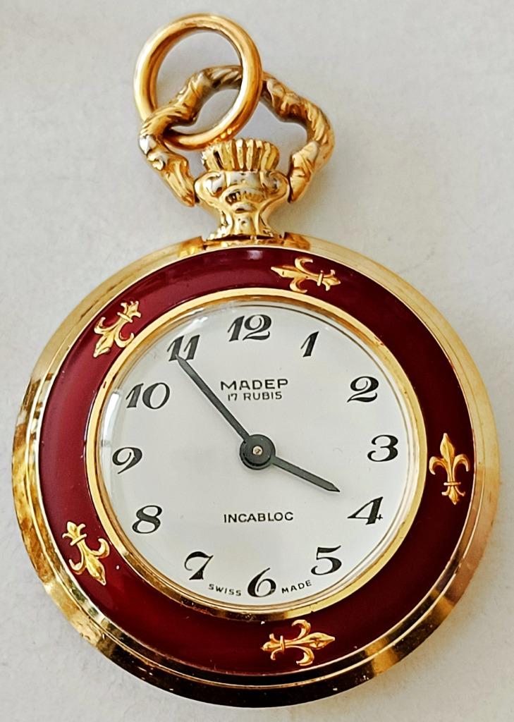 Montre de poche NEUVE mécanique MADEP, plaqué or, émaillée, Enlèvement ou Envoi, Neuf