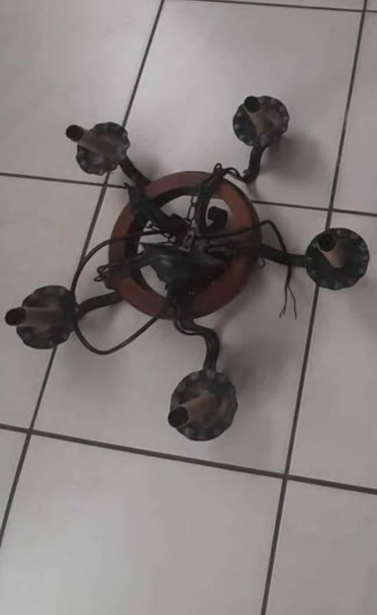 Ancien lustre en bois et fer forgé (), Ophalen, Gebruikt, Hout