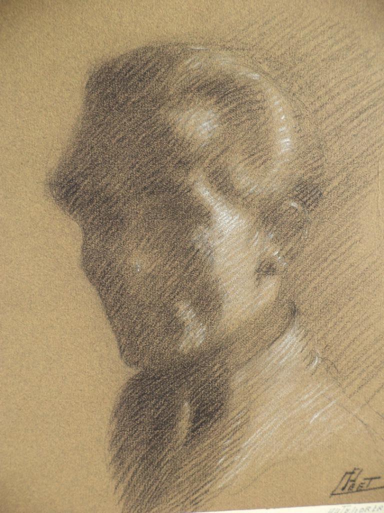 Constant PEET (1888-1966) auto-portrait au fusain, pastel, Enlèvement