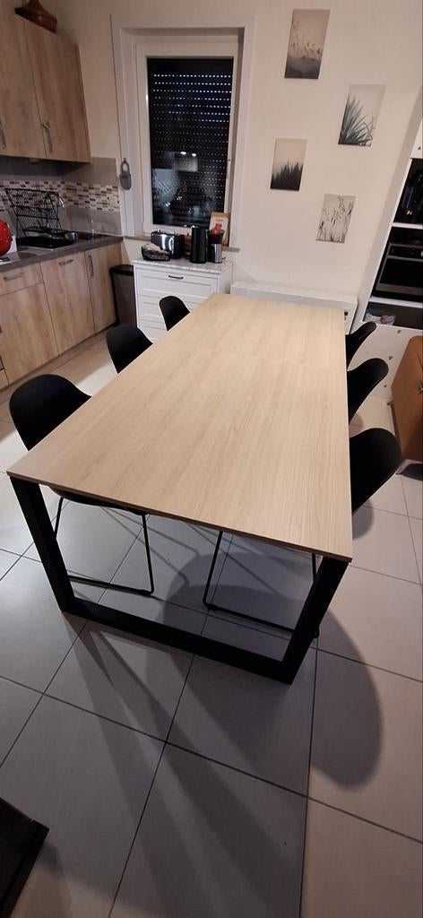 Table(1) + vitrine(1) + chaises(6), Huis en Inrichting, Kasten | Vitrinekasten, Zo goed als nieuw, Eikenhout, Ophalen