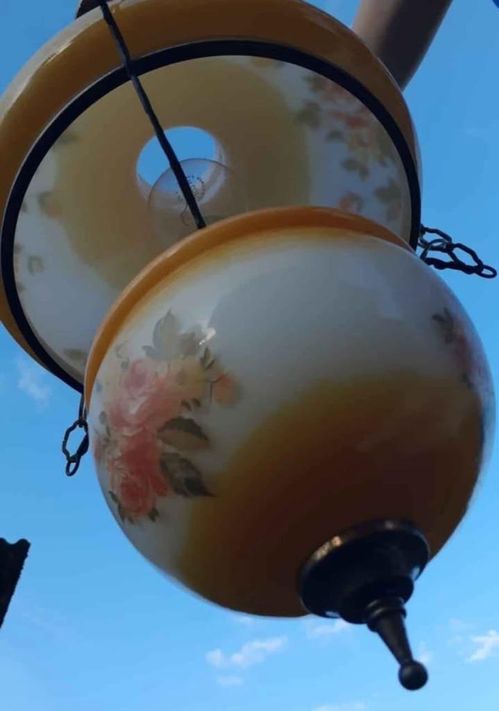 Vintage hanglamp met bloemenprint, Huis en Inrichting, Ophalen, Gebruikt, Glas, Retro