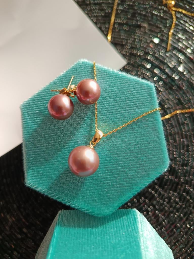 18k earrings and necklace with Edison  pearls, Ophalen of Verzenden, Nieuw