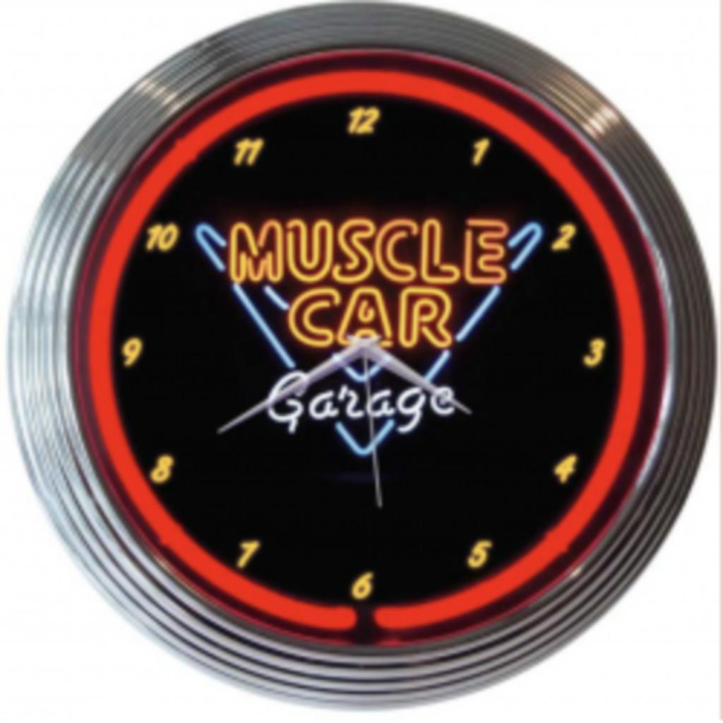 Muscle Car garage Mancave Neon Wand klok, Verzamelen, Merken en Reclamevoorwerpen, Nieuw, Lichtbak of (neon) lamp, Ophalen of Verzenden