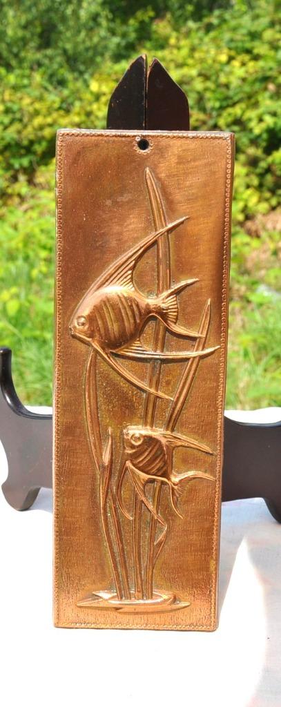 plaque mural cuivre rouge decor deux poissons, Antiquités & Art, Antiquités | Bronze & Cuivre, Enlèvement ou Envoi, Cuivre