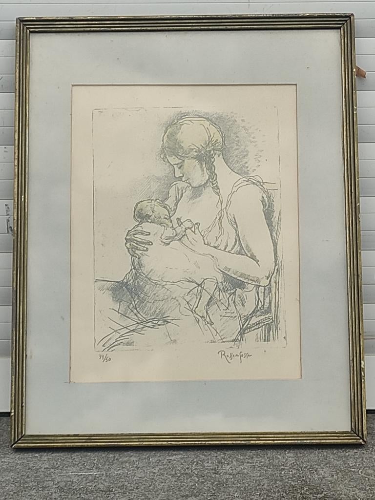 lithographie maternite signe armand rassenfosse, Antiek en Kunst, Ophalen of Verzenden