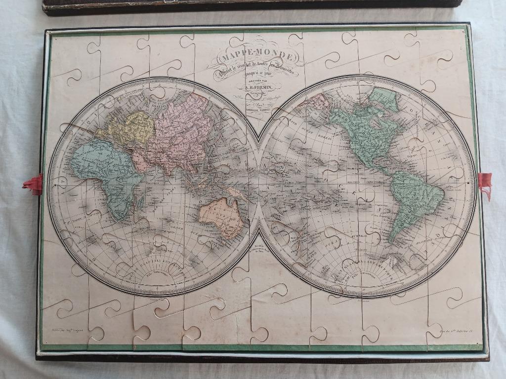 3 very rare antique map puzzles, Paris, Logerot, 1870, Ophalen of Verzenden