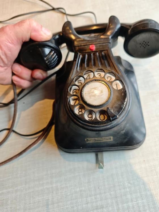 oude, antieke vintage hang telefoon, Ophalen, Gebruikt, Met draaischijf