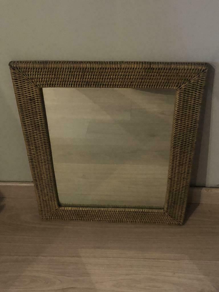Kleine rieten spiegel, Huis en Inrichting, Woonaccessoires | Spiegels, Gebruikt, Rechthoekig, Minder dan 50 cm, Minder dan 100 cm