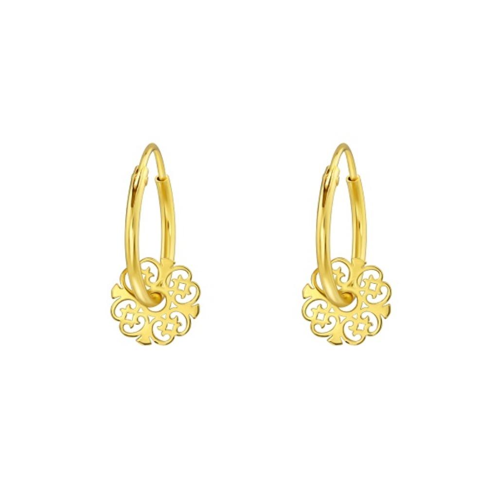 Boucles d'oreilles créoles avec pendentif découpé au laser a, Enlèvement ou Envoi, Neuf, Or, Argent
