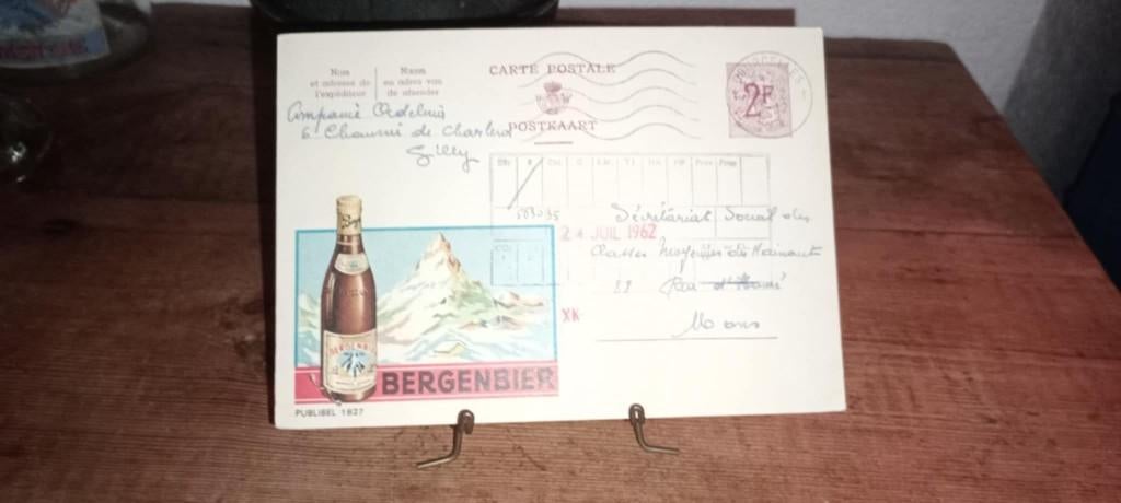 Brouwerij bier oude Bergenbier ansichtkaart, Verzamelen, Ophalen of Verzenden, Gebruikt, Reclamebord, Plaat of Schild, Overige merken