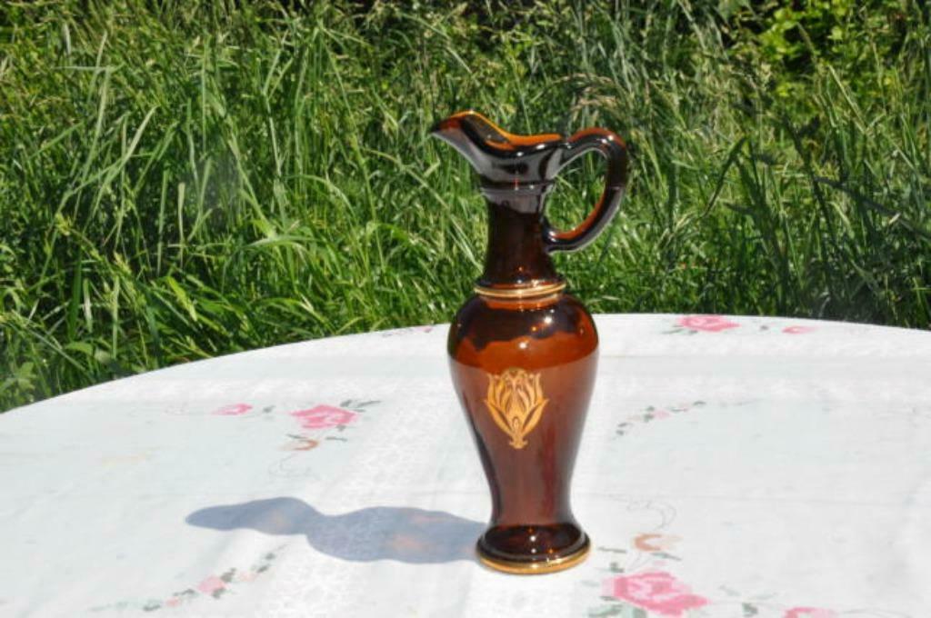 §  verseuse en verre brun decor doré avon  vintage, Enlèvement ou Envoi