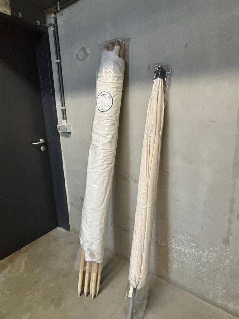 Set voor het strand - Windscherm 6 mtr & Parasol 2 mtr WIT, Ophalen, Verstelbaar, Overige typen, Zo goed als nieuw