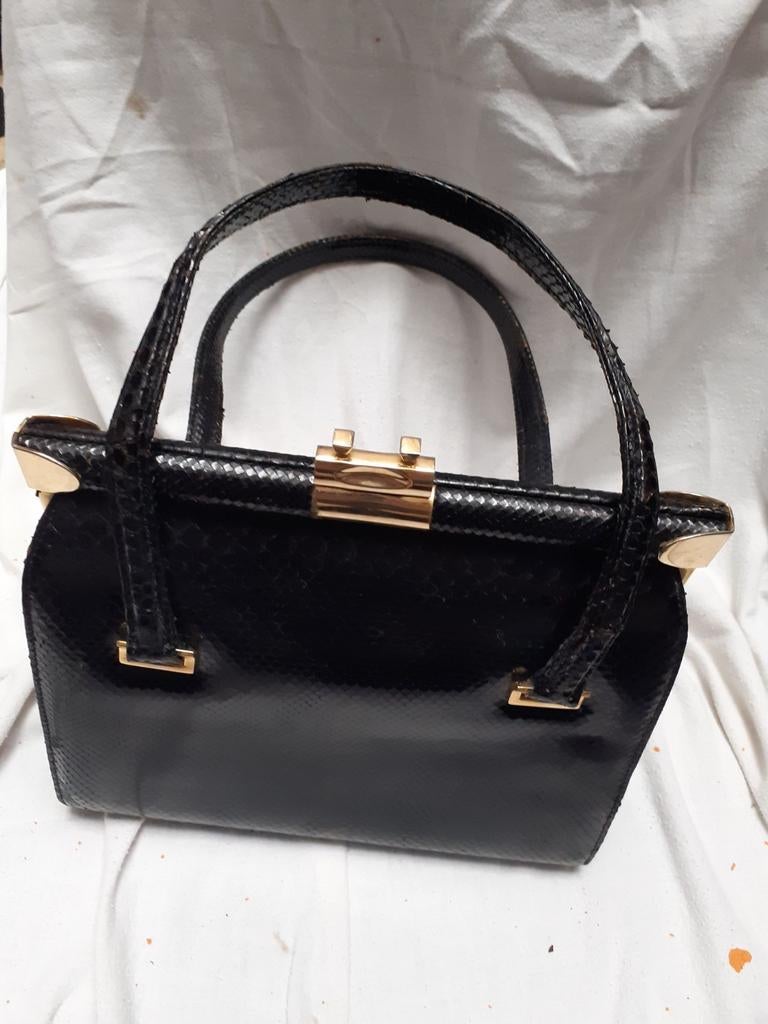 Sac à main vintage en cuir de serpent/lézard noir, Bijoux, Sacs & Beauté, Sacs | Sacs Femme, Utilisé, Sac à main, Noir, Enlèvement ou Envoi