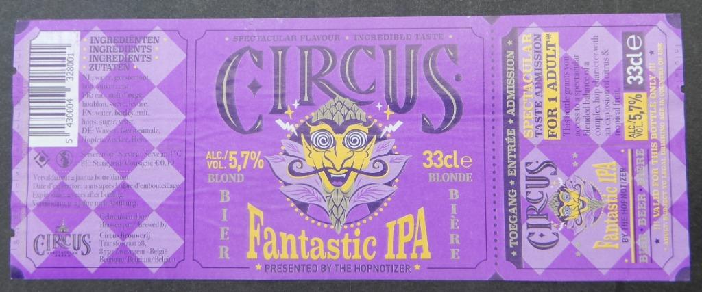 Bieretiket Circus Fantastic IPA Brouwerij Circus  (10x6), Verzenden, Gebruikt