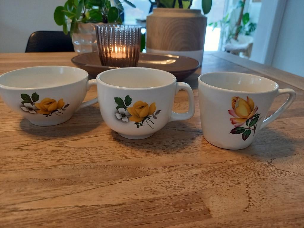 3 tasjes Boch gele roosjes, Antiek en Kunst, Ophalen of Verzenden