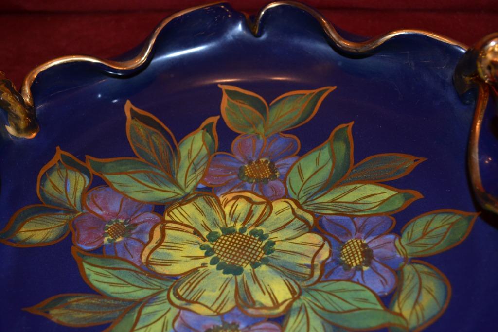 Porseleinen vergulde blauwe schaal, Antiek en Kunst, Antiek | Schalen, Ophalen of Verzenden