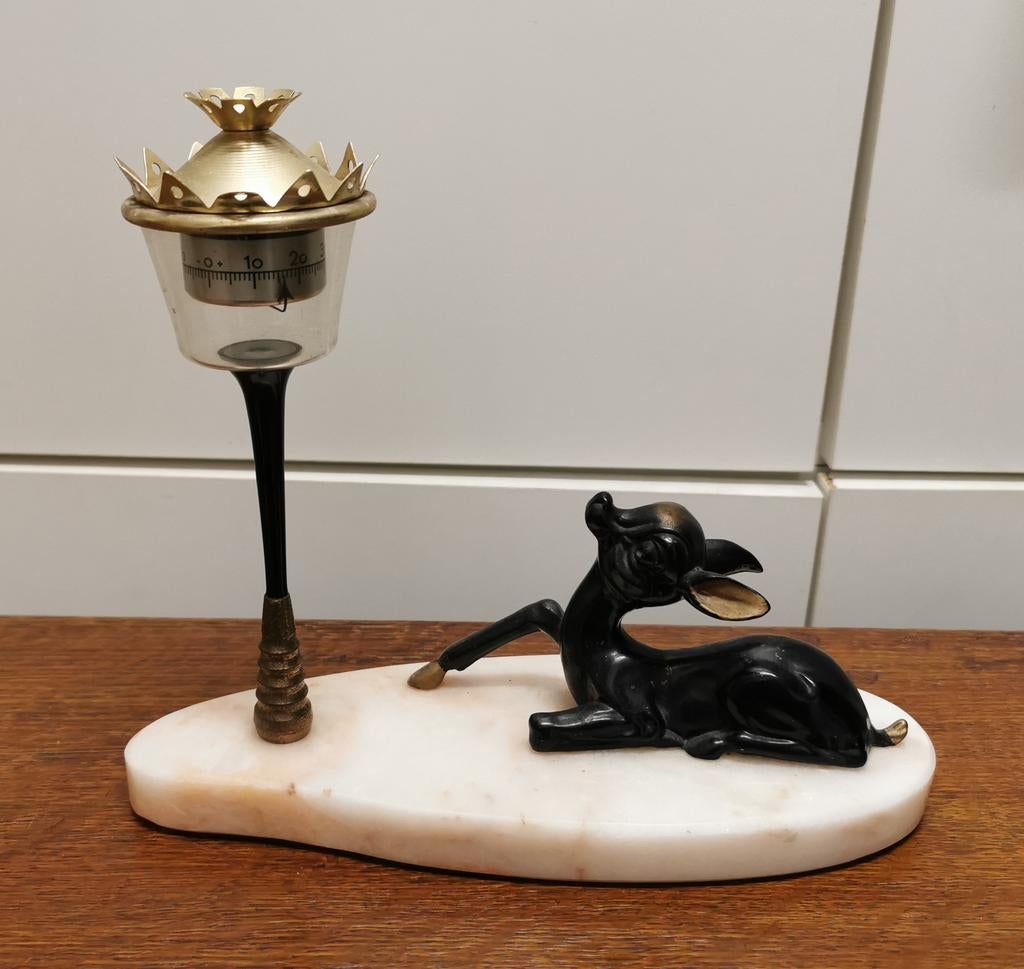 Art deco brons marmer hert thermometer, Ophalen of Verzenden