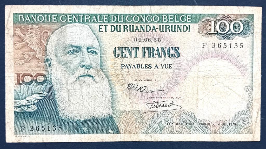 Congo belgie ruanda urundi 100 frank 1955 - PR, Ophalen of Verzenden, Los biljet