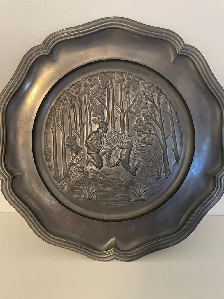 Antiek tinnen bord stadszegel Brussel, Ophalen of Verzenden