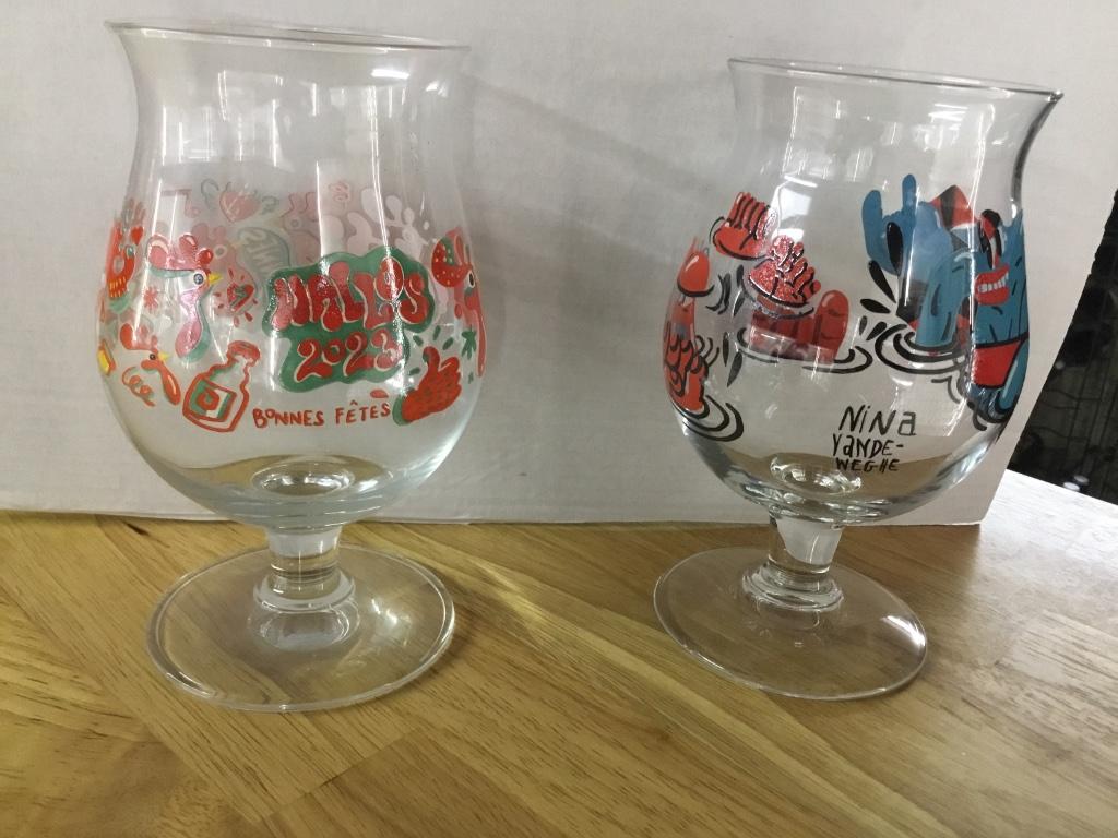 Deux verres duvel bonnes fêtes et nina vandeweghe, Verzamelen, Ophalen of Verzenden, Zo goed als nieuw, Bierglas