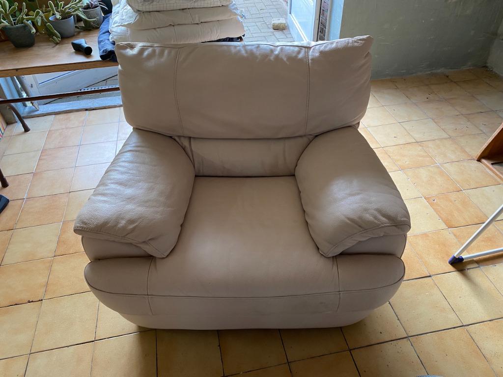 Fauteuil en veritable cuir d'Italie 1 pl. creme Franco Ferri, 125 cm ou plus, 125 à 150 cm, Enlèvement, Utilisé