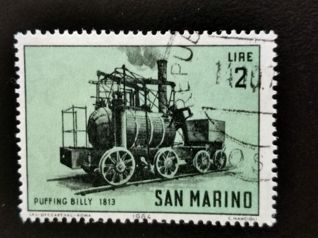 San Marino 1964 - treinen - oude locomotieven 1813, Ophalen of Verzenden, Gestempeld, Treinen