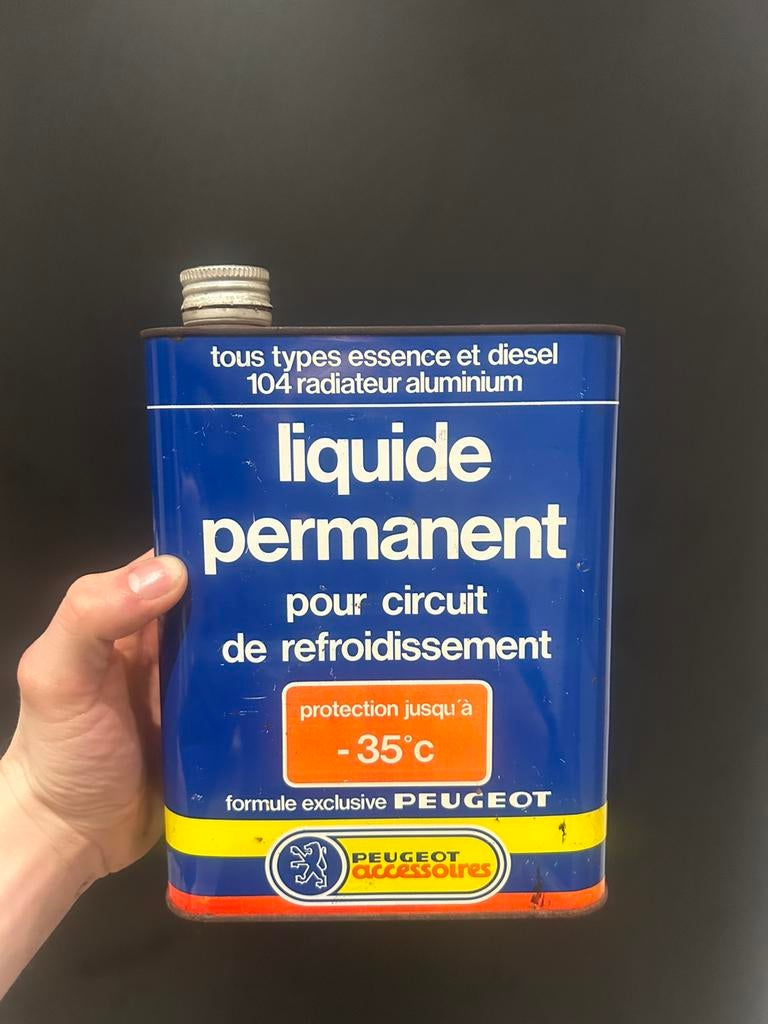 Ancien bidon liquide de refroidissement peugeot huile blik, Collections, Enlèvement ou Envoi, Comme neuf