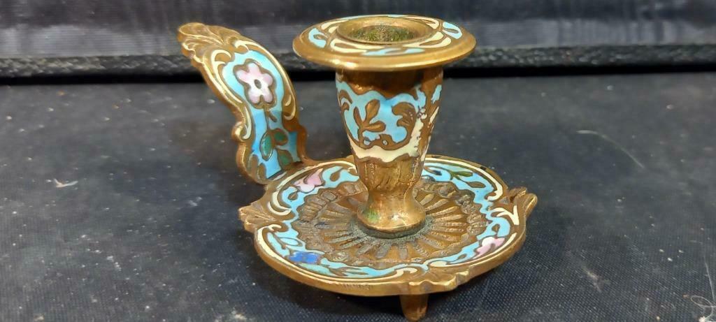PETIT BOUGEOIR EN CUIVRE EMAILLE DE LIMOGES, Antiquités & Art, Enlèvement ou Envoi, Cuivre
