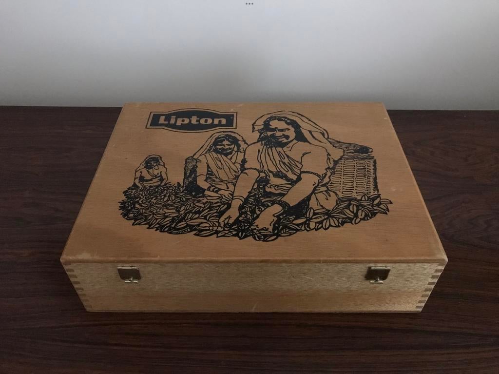 Lipton houten theedoos thee doos box afbeelding, Antiek en Kunst, Ophalen of Verzenden