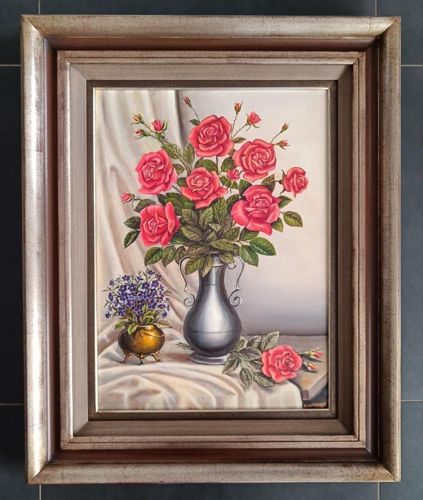 Fleurs dans un vase, peinture de F. van Vlodrob., Enlèvement ou Envoi