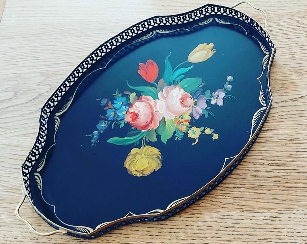 Plateau français antique peint à la main, Enlèvement ou Envoi