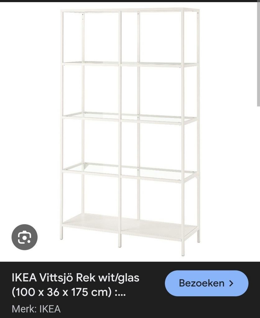 Ikea Vittsjö rek wit/glas (100  36 x 175) 2 stuks, Ophalen