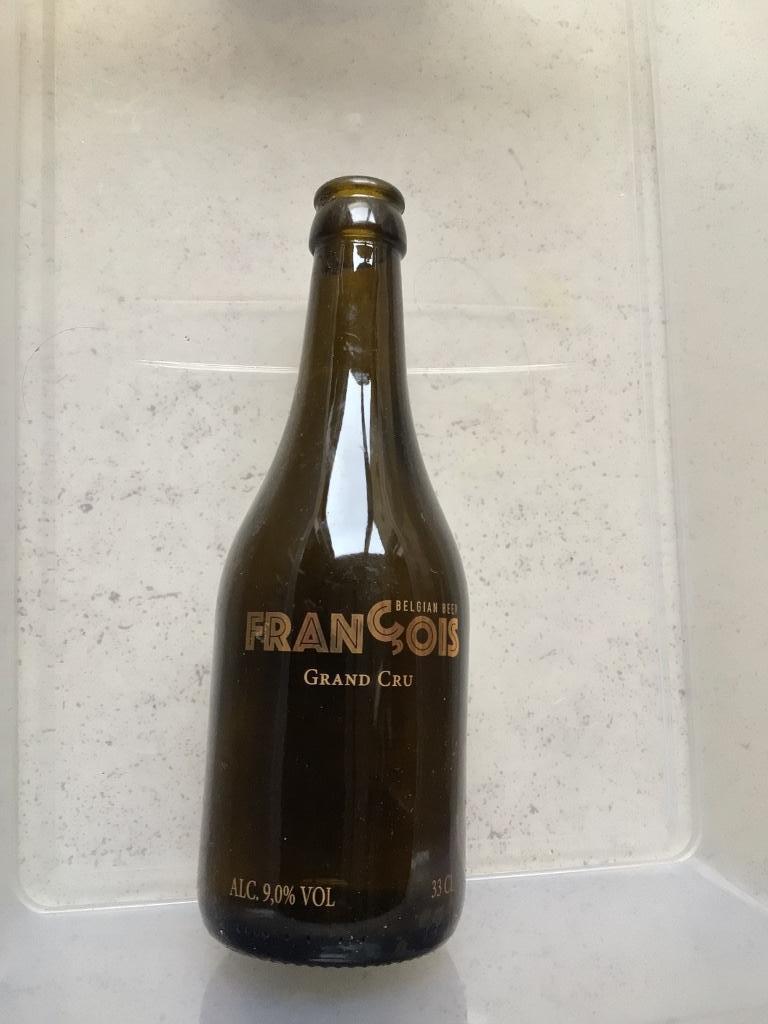 Leeg François bierfles grand cru empty belgian beer bottle, Verzamelen, Ophalen of Verzenden