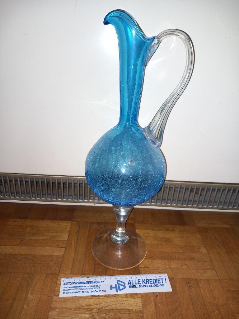 carafe en verre craquelé bleu rétro art italien, Antiquités & Art, Enlèvement