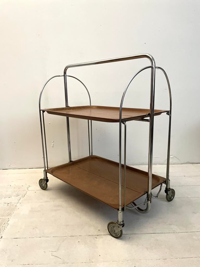 Bijzettafel, Vintage Serveerwagen met 2 Houten Bladen, Huis en Inrichting, Tafels | Bijzettafels, Ophalen, Minder dan 55 cm, Gebruikt