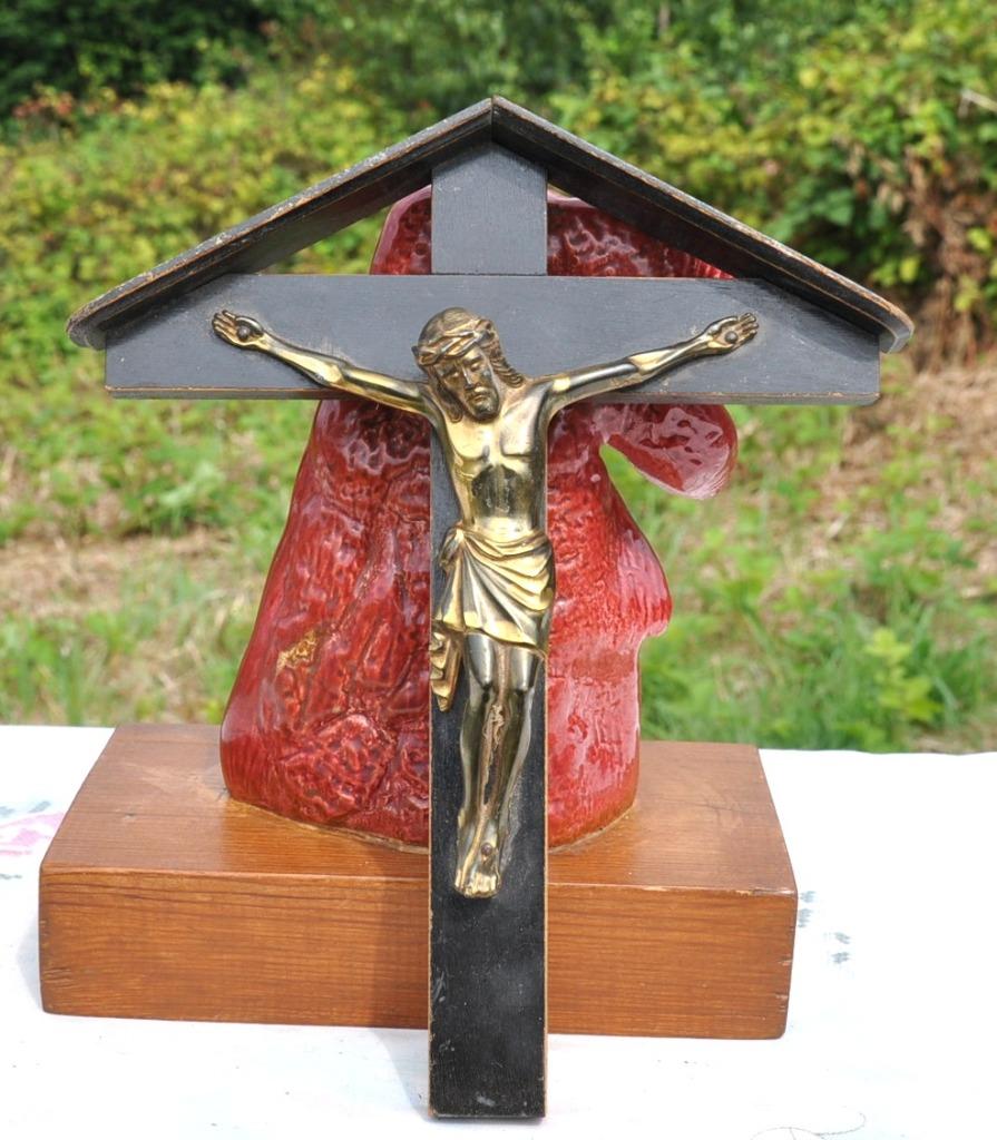 crucifix chapelle en bois avec christ regule cuivré, Enlèvement ou Envoi