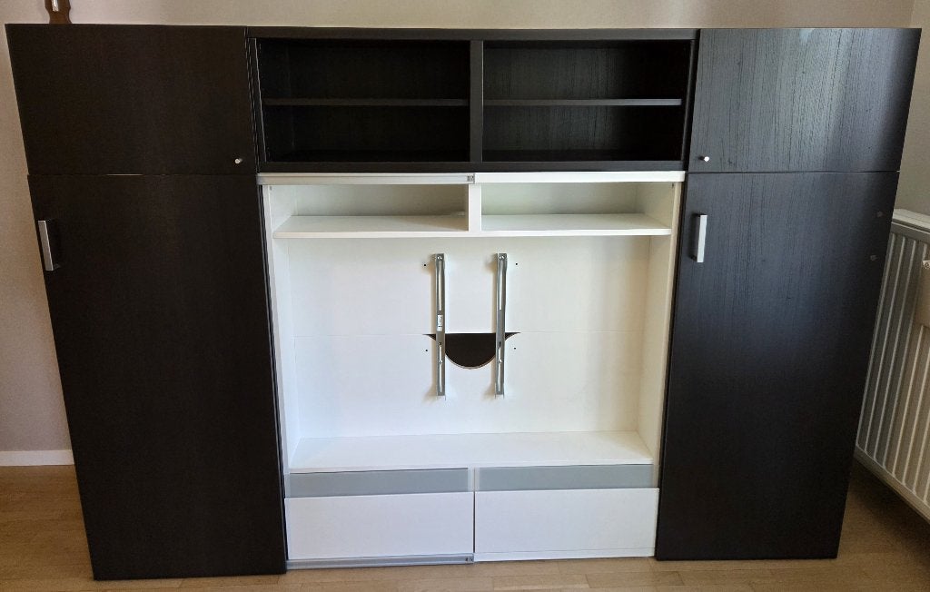 TVkast ikea zwart-bruin-wit, Ophalen, Gebruikt, 200 cm of meer, Overige houtsoorten